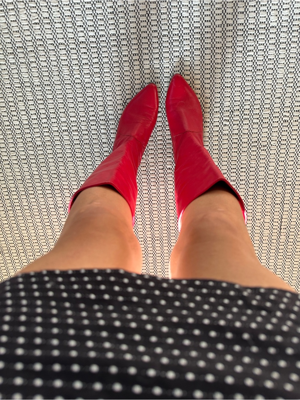 Vintage Red Pointed-Toe Mid-Calf Boots